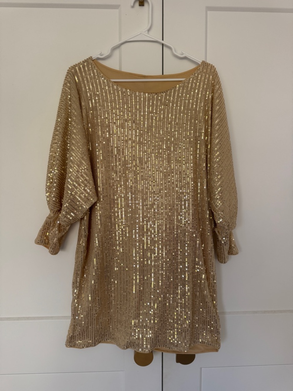 Gold Sequin Tunic Dress with Dolman Sleeves
